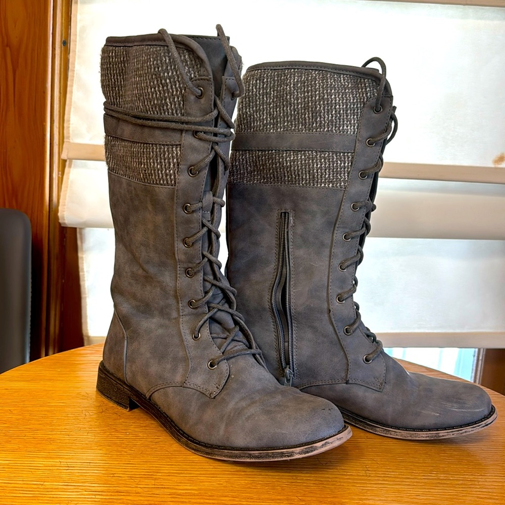 Gray lace up boots